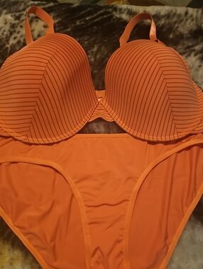 Women’s Orange Striped Underwire Bra & Brief Set